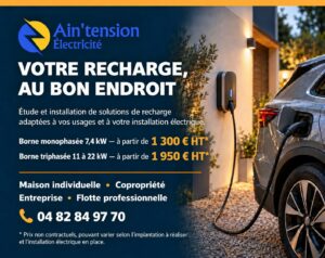 Borne de recharge IRVE monophasée ou triphasée Ain Tension Electricité
