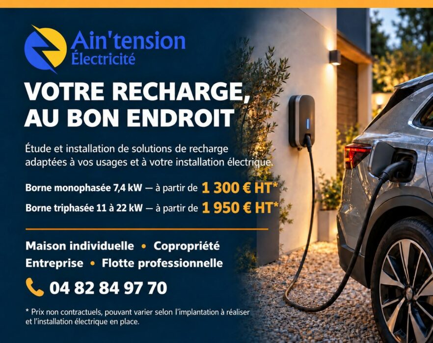Borne de recharge IRVE monophasée ou triphasée Ain Tension Electricité