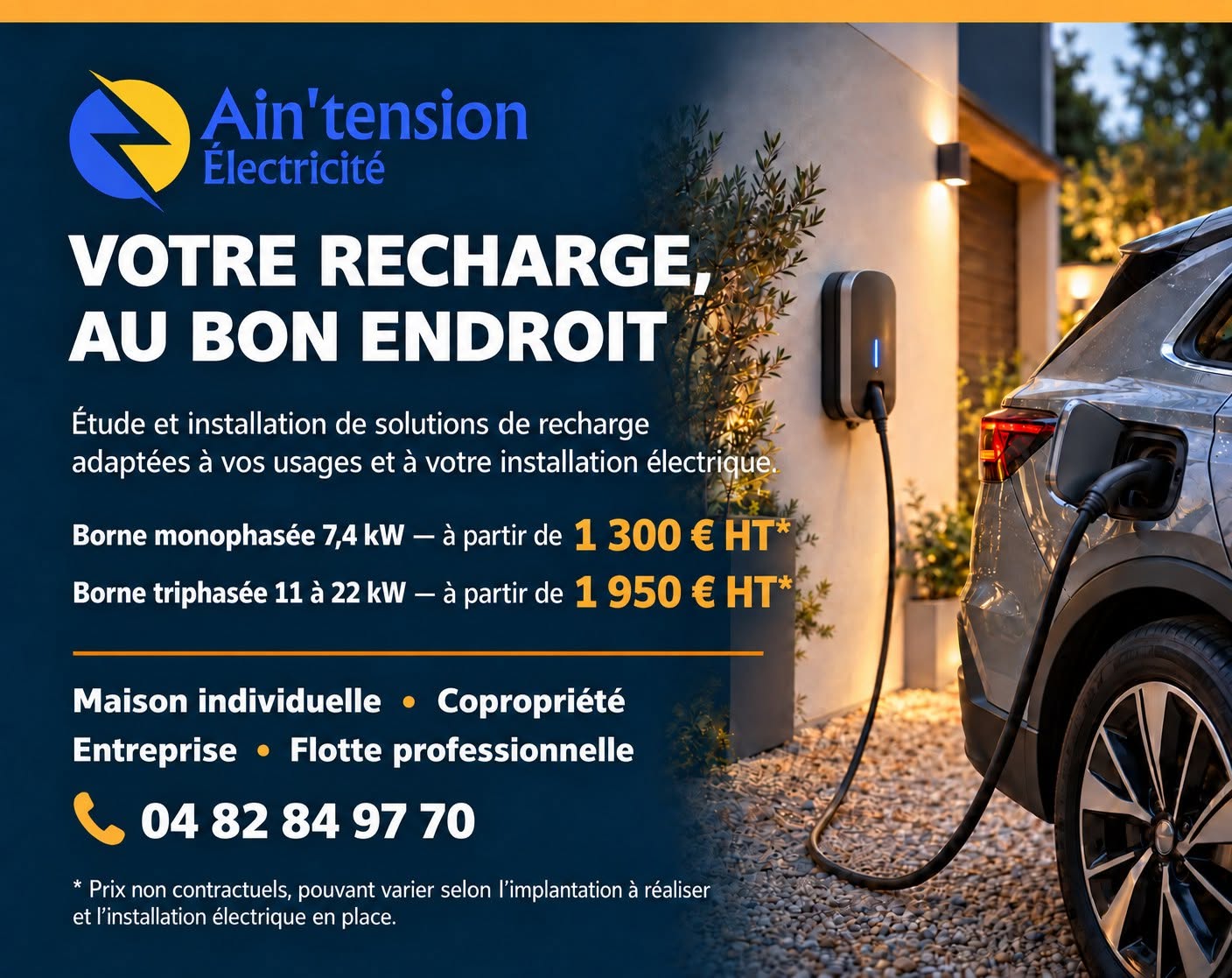 Borne de recharge IRVE monophasée ou triphasée Ain Tension Electricité